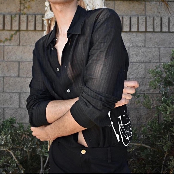 Vintage Iceberg Semi-SeeThrough Button Up w/ Graffiti Detail - Picture 2 of 7